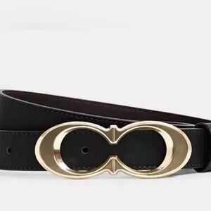 Coach Black Leather Belt Gold Signature Buckle XL Size 44 Women’s